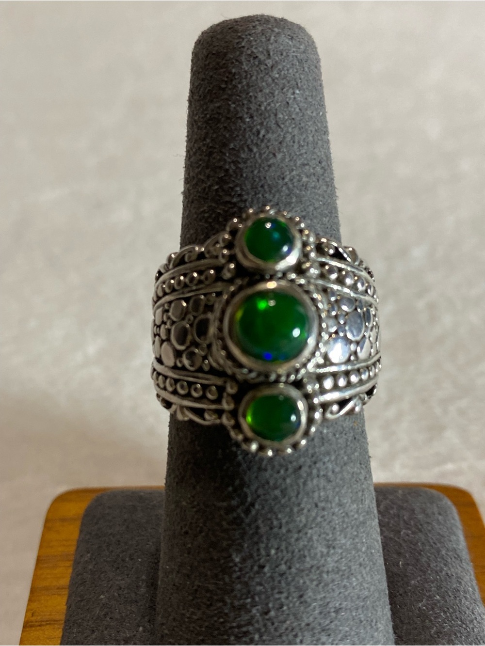 Sarda Sterling Silver Three-Gem Paraiba Opal Ring -Size 7